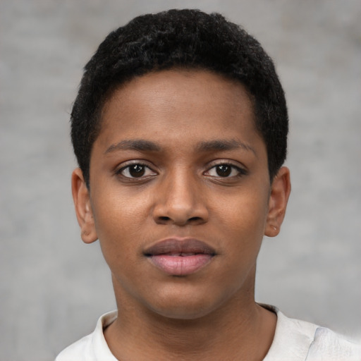 Neutral black child female with short  brown hair and brown eyes