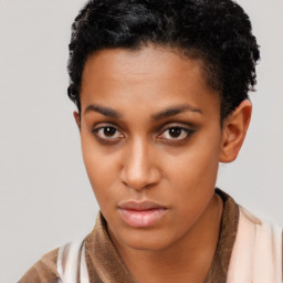 Neutral black young-adult female with short  brown hair and brown eyes