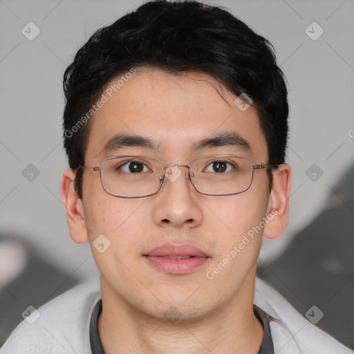 Neutral asian young-adult male with short  brown hair and brown eyes