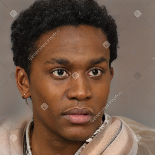 Neutral black young-adult male with short  brown hair and brown eyes