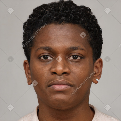 Neutral black young-adult male with short  brown hair and brown eyes