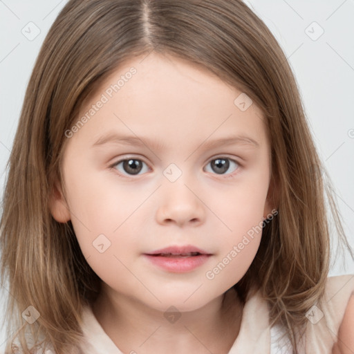 Neutral white child female with medium  brown hair and brown eyes