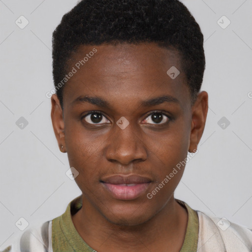 Neutral black young-adult male with short  brown hair and brown eyes