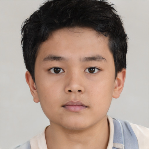 Neutral asian child male with short  brown hair and brown eyes
