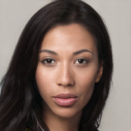 Neutral black young-adult female with long  brown hair and brown eyes