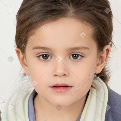 Neutral white child female with medium  brown hair and brown eyes