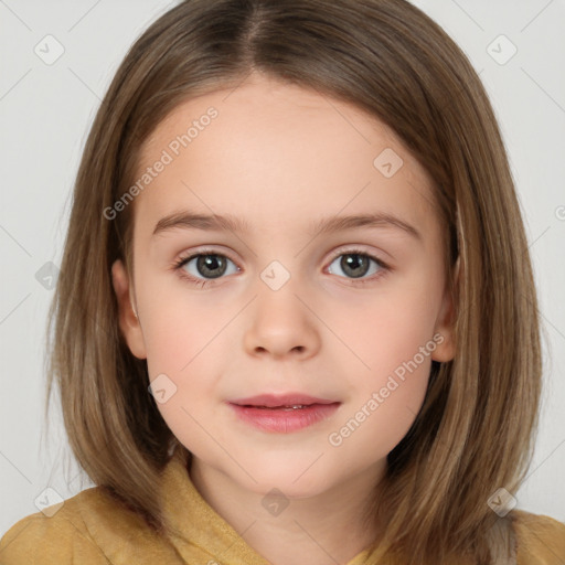 Neutral white child female with medium  brown hair and brown eyes