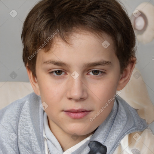 Joyful white child male with short  brown hair and brown eyes