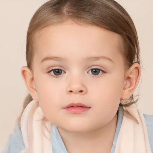 Neutral white child female with medium  brown hair and brown eyes