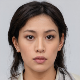 Neutral asian young-adult female with medium  brown hair and brown eyes