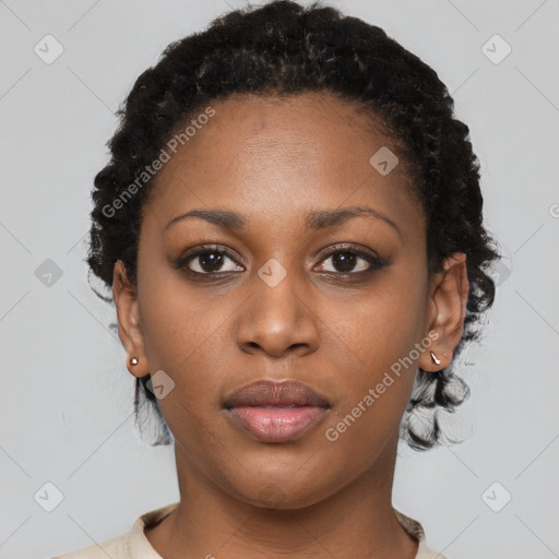 Neutral black young-adult female with short  brown hair and brown eyes