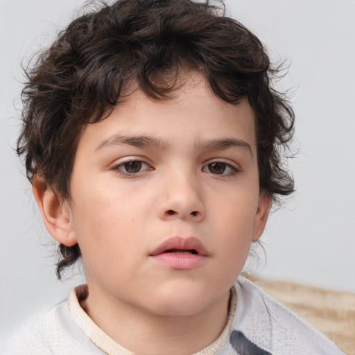 Neutral white child male with medium  brown hair and brown eyes