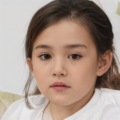 Neutral white child female with medium  brown hair and brown eyes