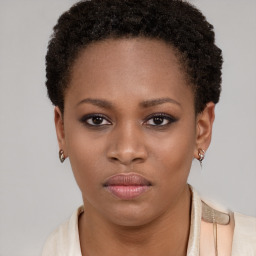 Neutral black young-adult female with short  brown hair and brown eyes