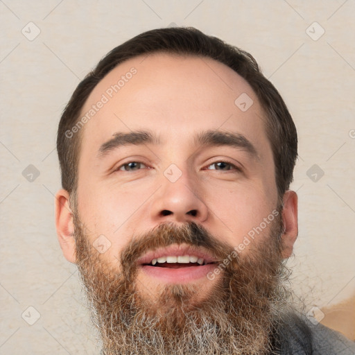 Neutral white adult male with short  brown hair and brown eyes