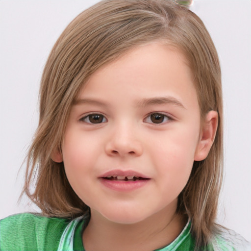 Neutral white child female with medium  brown hair and brown eyes