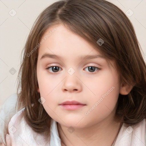 Neutral white child female with medium  brown hair and brown eyes