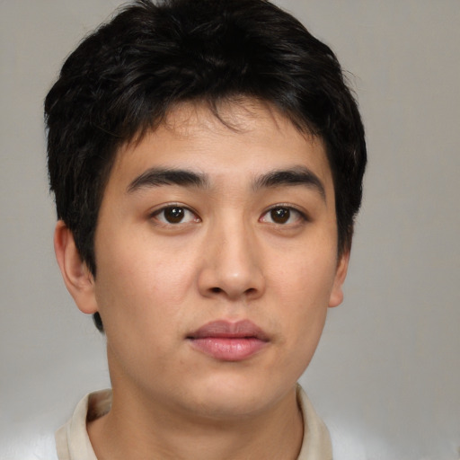 Neutral asian young-adult male with short  brown hair and brown eyes