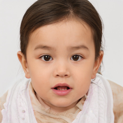 Neutral white child female with medium  brown hair and brown eyes