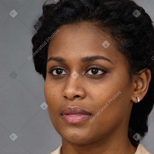 Neutral black young-adult female with short  black hair and brown eyes