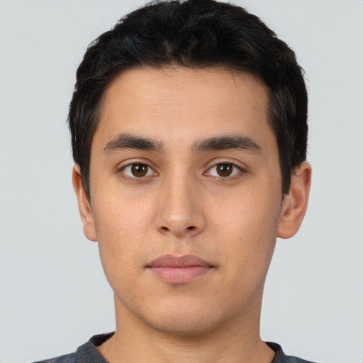 Neutral asian young-adult male with short  black hair and brown eyes