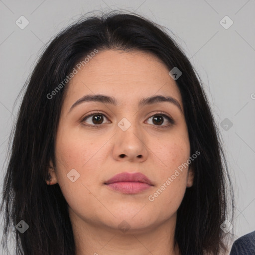 Neutral asian young-adult female with medium  brown hair and brown eyes