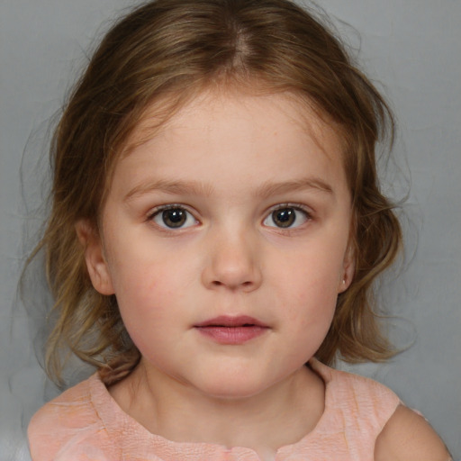 Neutral white child female with medium  brown hair and brown eyes