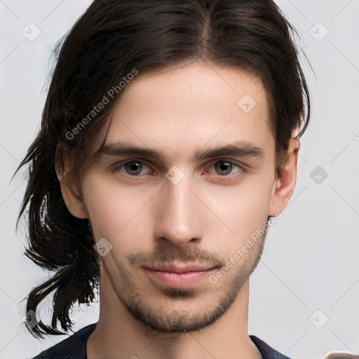 Neutral white young-adult male with medium  brown hair and brown eyes