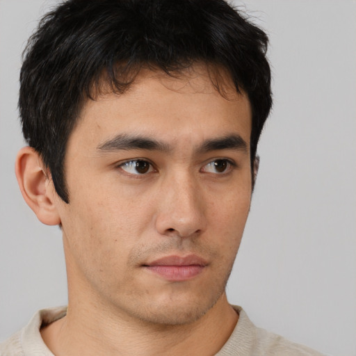 Neutral asian young-adult male with short  brown hair and brown eyes