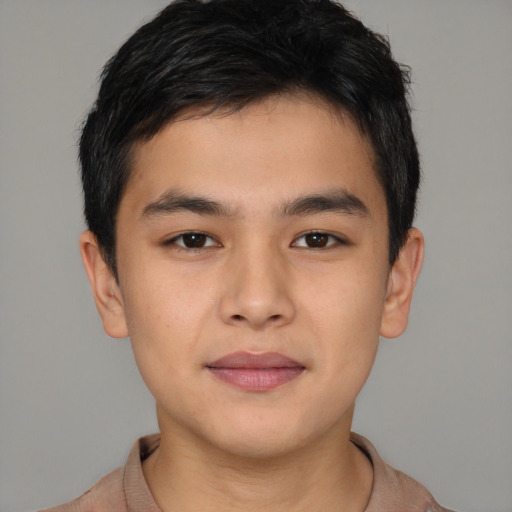 Neutral asian young-adult male with short  brown hair and brown eyes