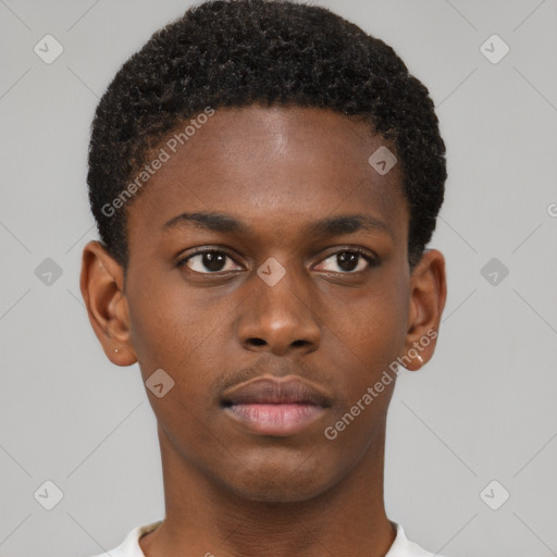 Neutral black young-adult male with short  brown hair and brown eyes