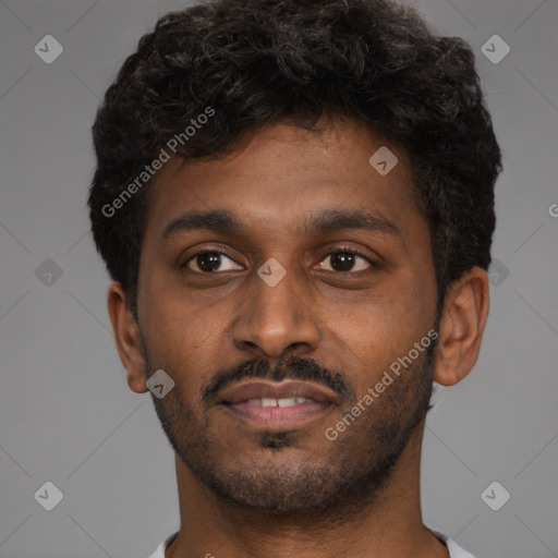 Neutral black young-adult male with short  brown hair and brown eyes