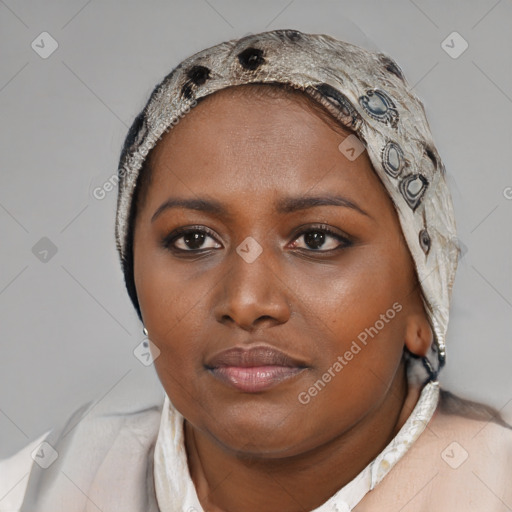 Neutral black young-adult female with short  black hair and brown eyes