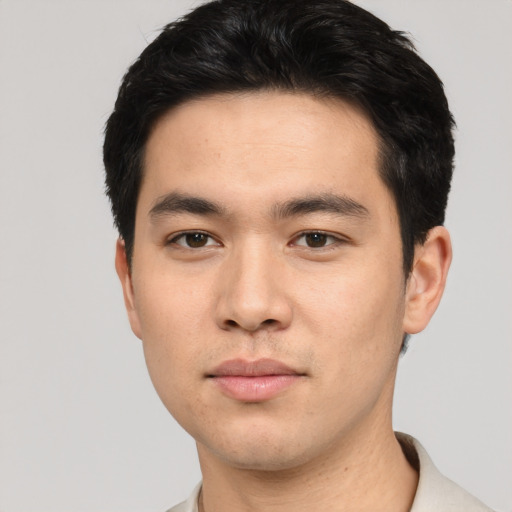 Neutral white young-adult male with short  black hair and brown eyes