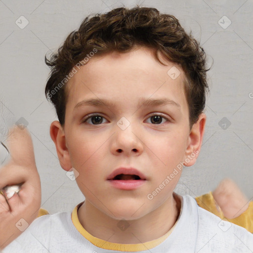 Neutral white child male with short  brown hair and brown eyes