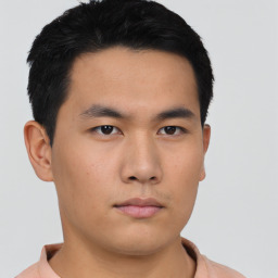 Neutral asian young-adult male with short  black hair and brown eyes