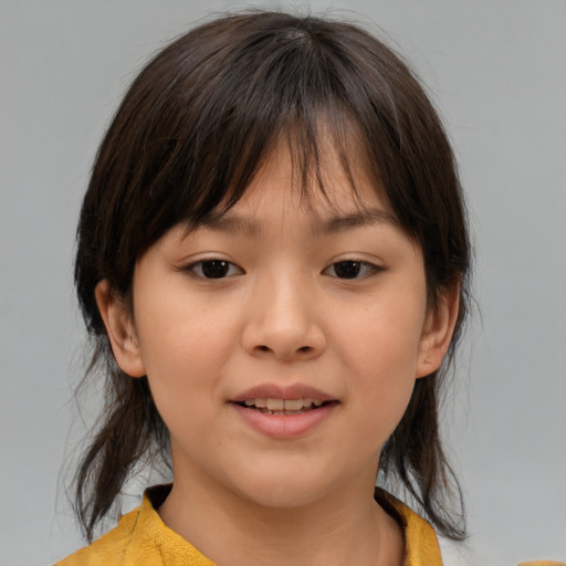 Neutral white child female with medium  brown hair and brown eyes
