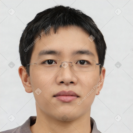 Neutral asian young-adult male with short  brown hair and brown eyes