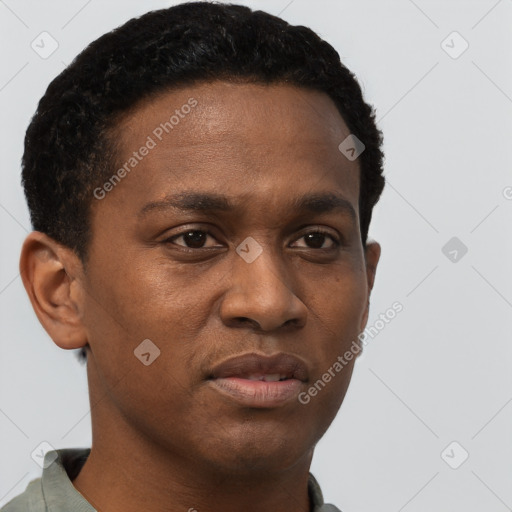 Neutral black young-adult male with short  brown hair and brown eyes