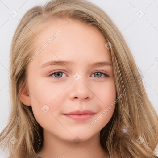 Neutral white child female with long  brown hair and grey eyes