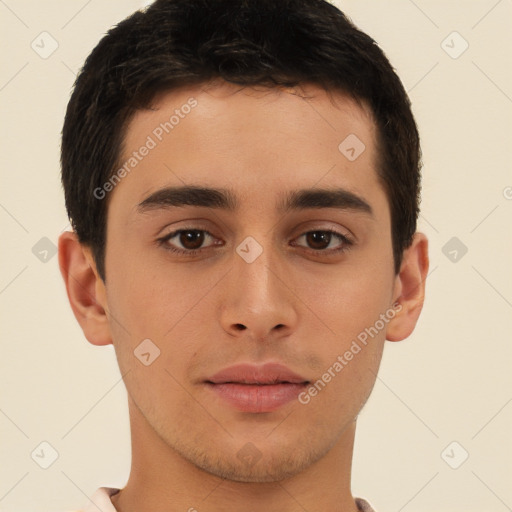 Neutral asian young-adult male with short  brown hair and brown eyes