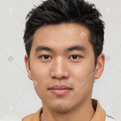 Neutral asian young-adult male with short  brown hair and brown eyes