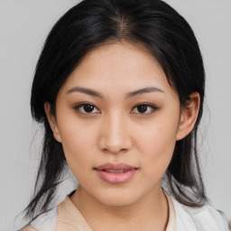 Neutral asian young-adult female with medium  black hair and brown eyes