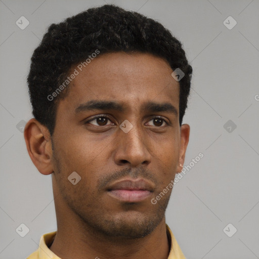 Neutral latino young-adult male with short  brown hair and brown eyes