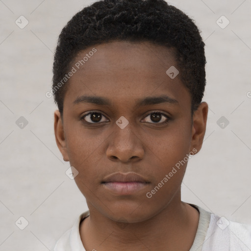 Neutral black young-adult male with short  brown hair and brown eyes