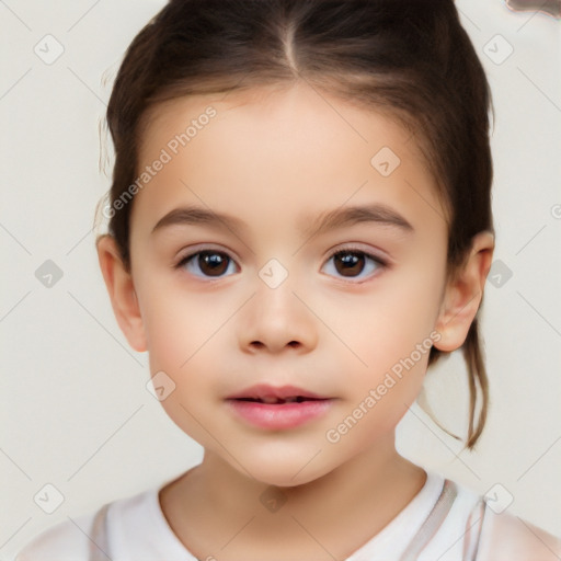 Neutral white child female with short  brown hair and brown eyes