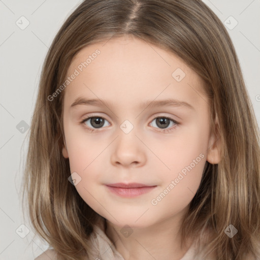 Neutral white child female with medium  brown hair and brown eyes