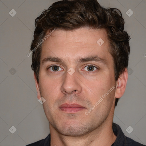 Neutral white adult male with short  brown hair and brown eyes