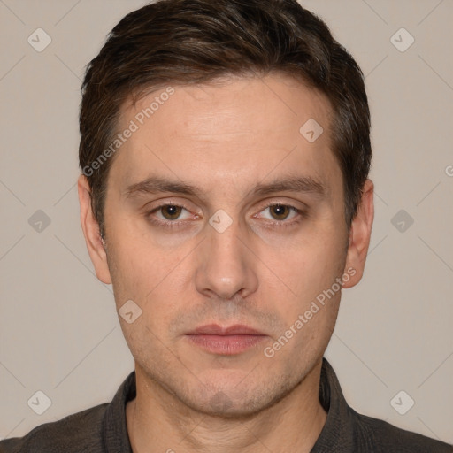 Neutral white adult male with short  brown hair and brown eyes