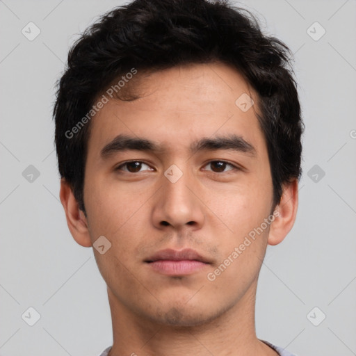 Neutral asian young-adult male with short  brown hair and brown eyes